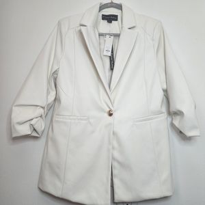 Francescas Forever Audrey White Faux Leather Blazer